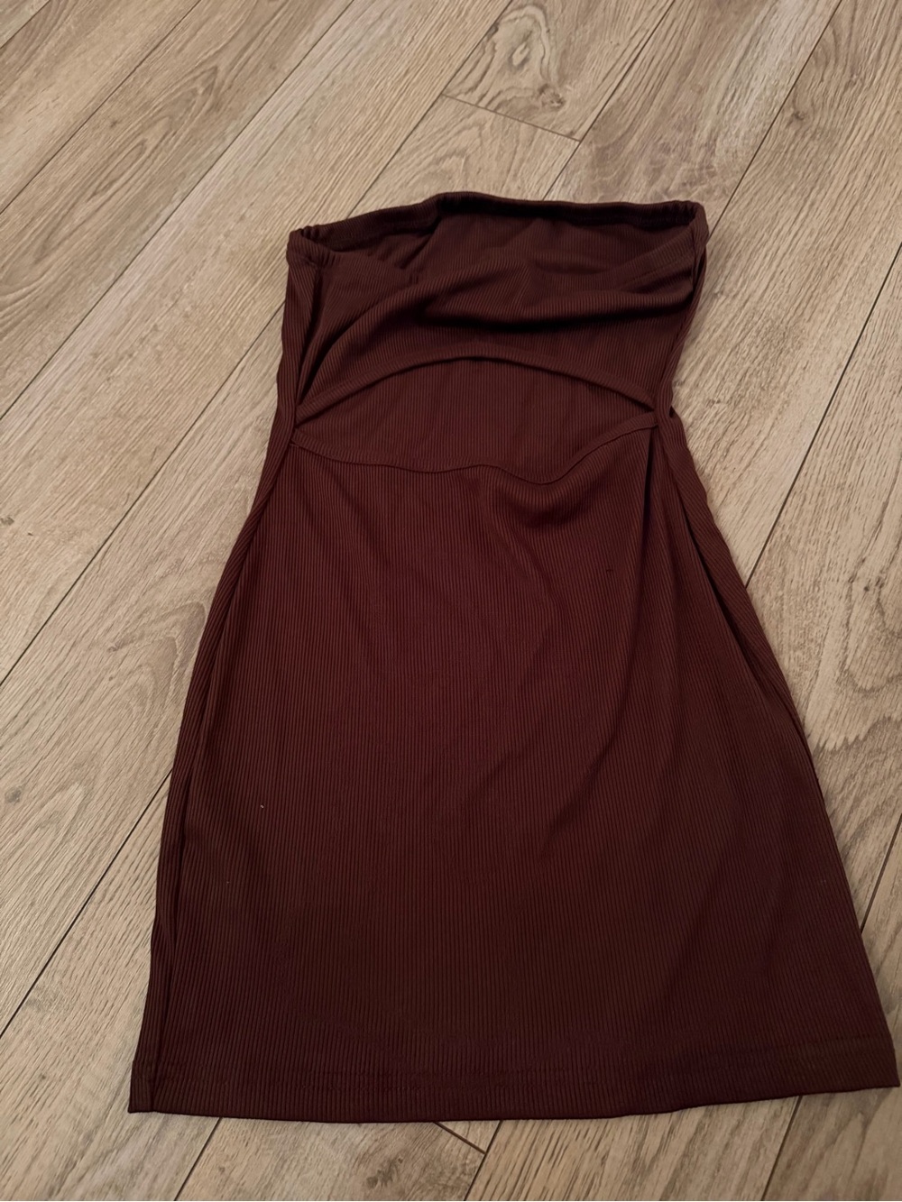 Strapless Ribbed Bodycon Dress in Deep Brown
